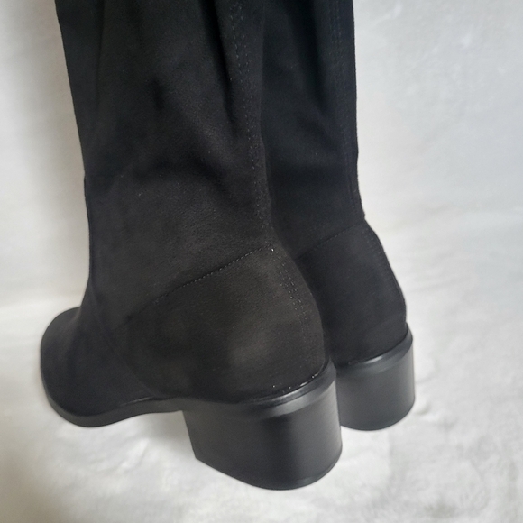 NWT New York & Company Faux Suede Almond Toe Rana Tall Boot Chunky Heel - Picture 7 of 15